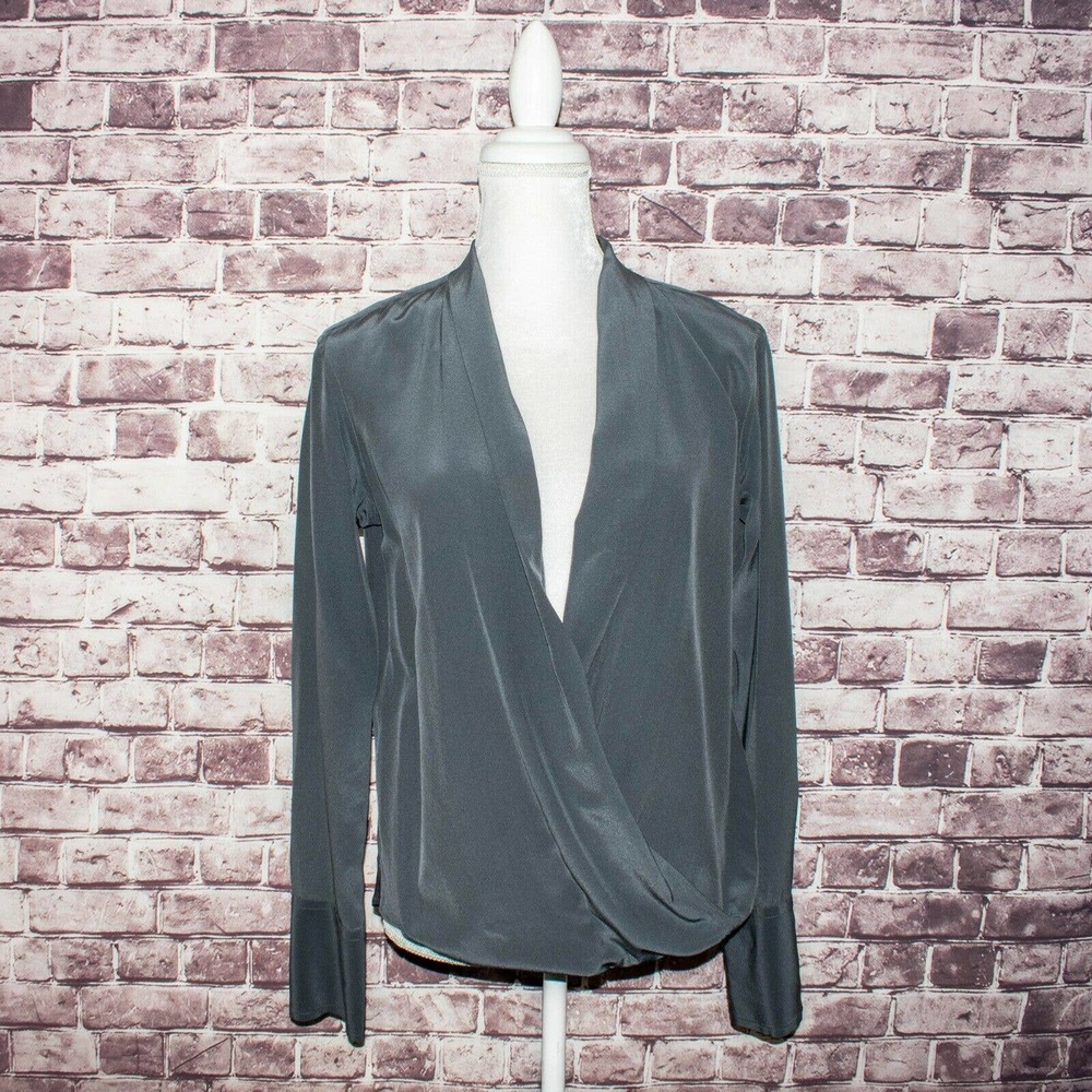 Lareida Women's 100% Silk Draped Wrap ALAIA Blouse Gray size 36